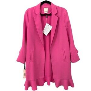 NWT PINKO Blazer Pink Ruffle Open Front‎ Cardigan Jacket Size 44 / US Size 8